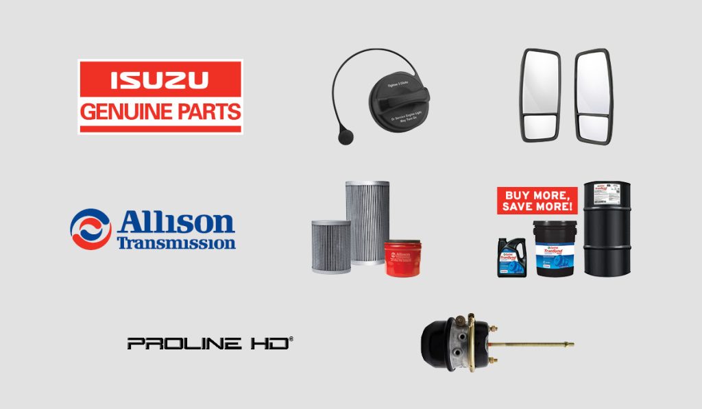 Photo of Isuzu, Allison Transmission, and Proline parts.